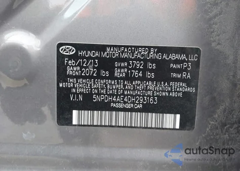 2013 Hyundai Elantra Gls from USA, damaged, VIN 5NPDH4AE4DH293163